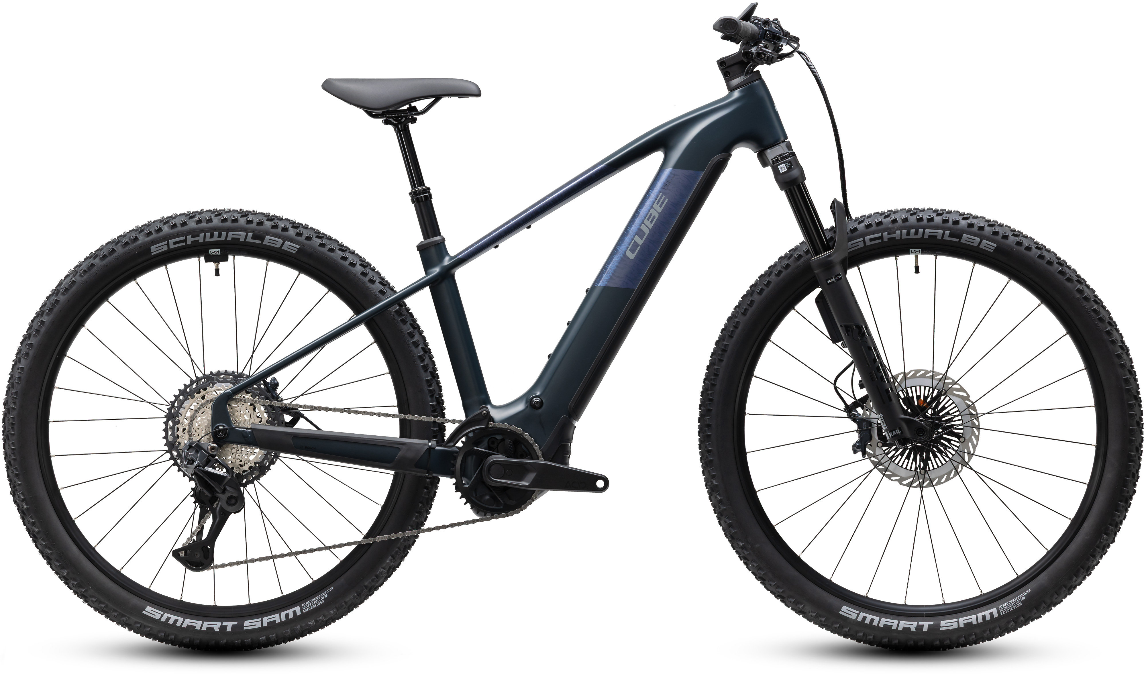 E-bike front suspension Cube Reaction Hybrid, vista laterale